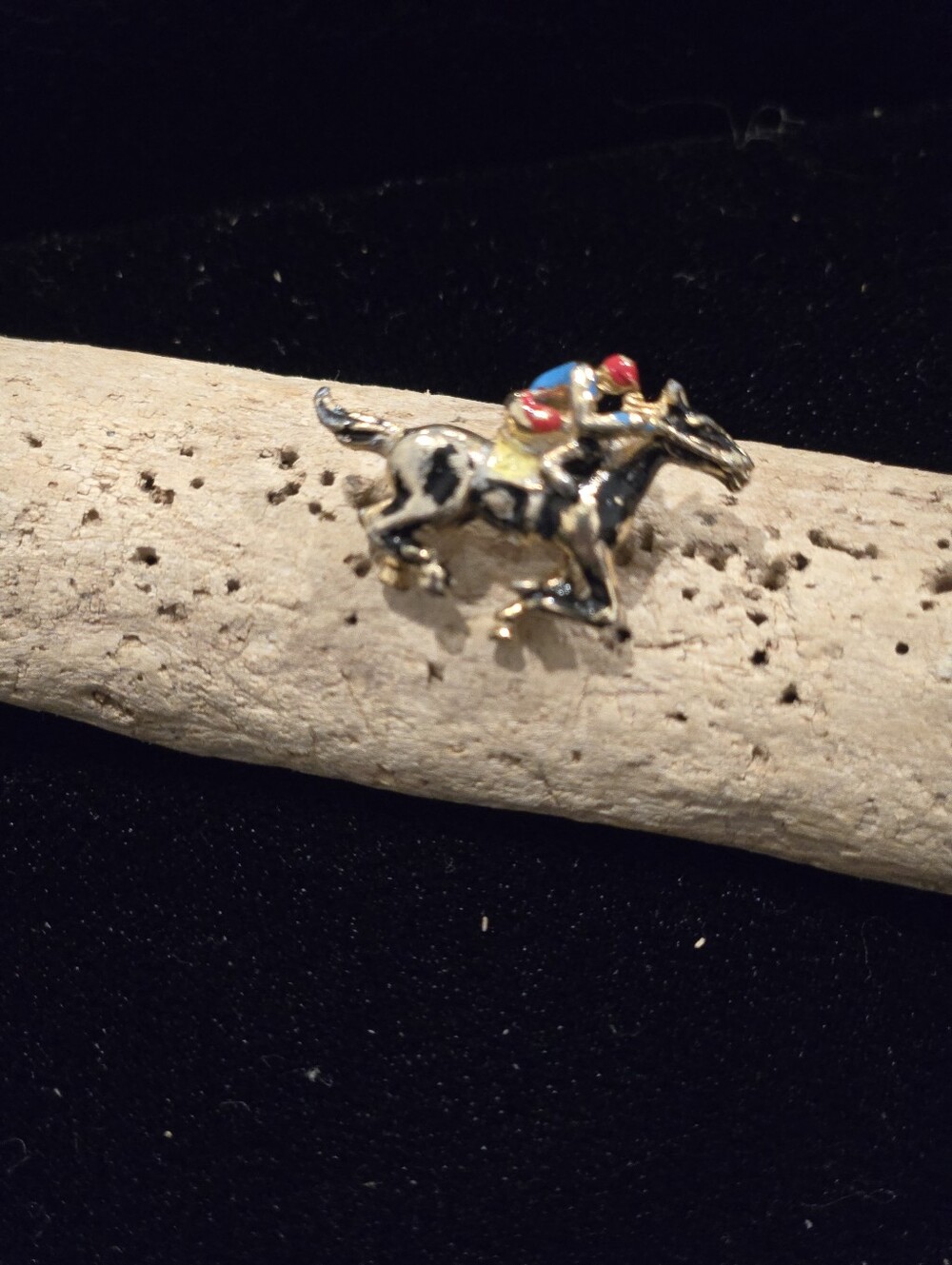 Vintage Enamel Horse & Jockey Enamel Pin - Black, Gold, Red, Blue, See Photos